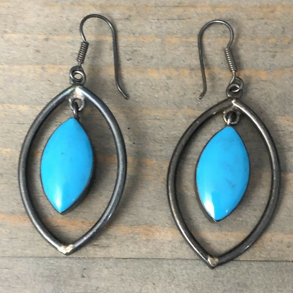 Vintage Taxco Mexico Sterling Turquoise Earrings